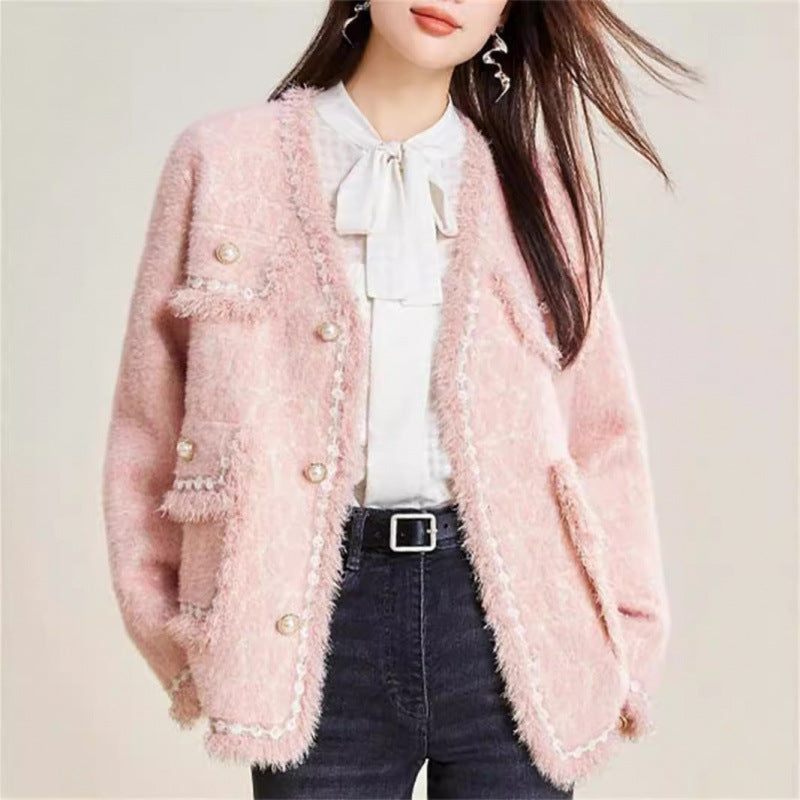 Cardigan Fluffy pour Femmes avec Détails Bouton Élégants et Ourlet Décoratif Chic & Stil