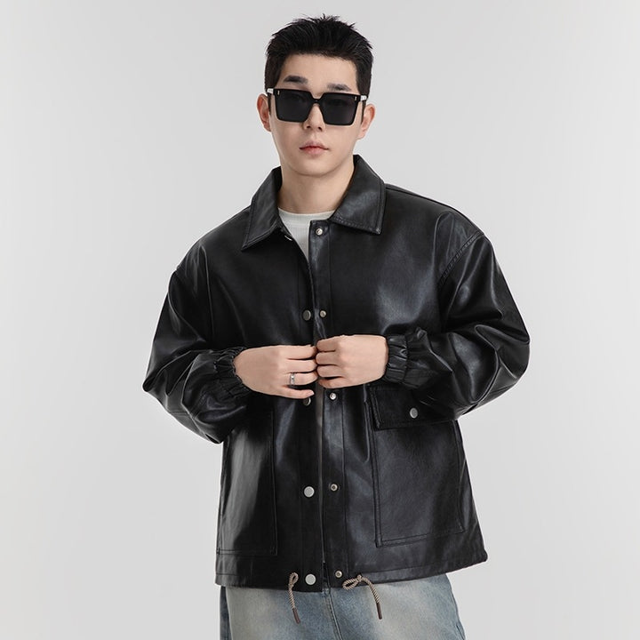 Casual faux leather jacket for women with adjustable waist and practical pockets Lune London