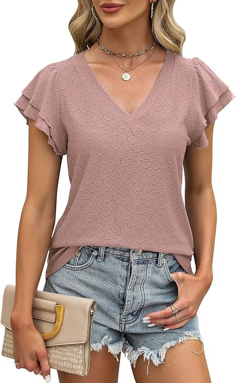 V-neck women's T-shirt with ruffle details Lune London