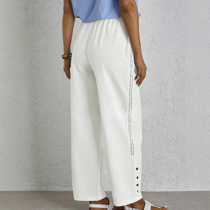 Oversized summer pants for women with elastic waistband and side button details Lune London