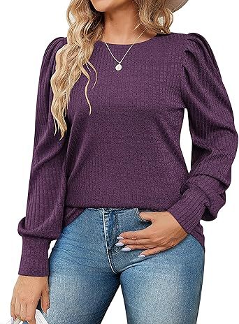 Ladies Elegant ribbed knit top with puff sleeves Lune London