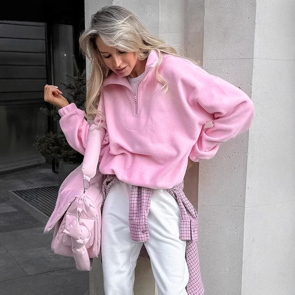Women's Fleece Sweatshirt with Half-Zip Lune London
