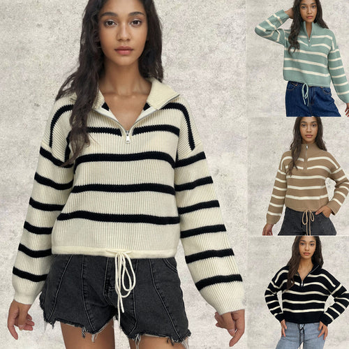 Knitted sweater for women with high collar and zipper Lune London