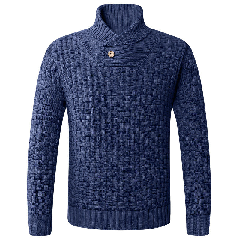 Men's knit sweater with modern shawl collar and button details Lune London