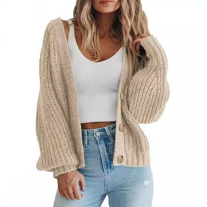 Thick knit cardigan for women with button details and loose fit Lune London