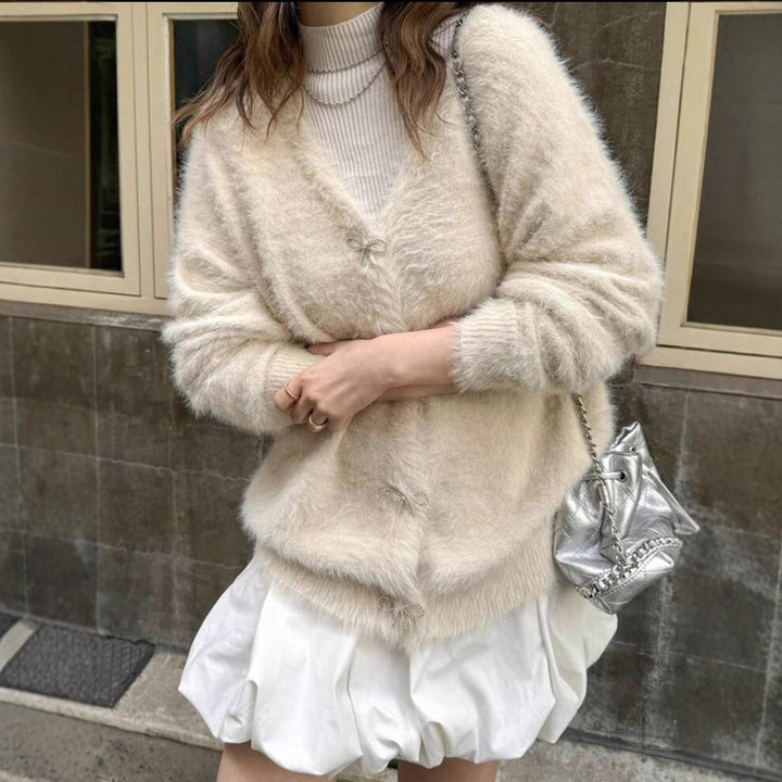 Ladies Plush Knit Sweater with Elegant Button Details Lune London