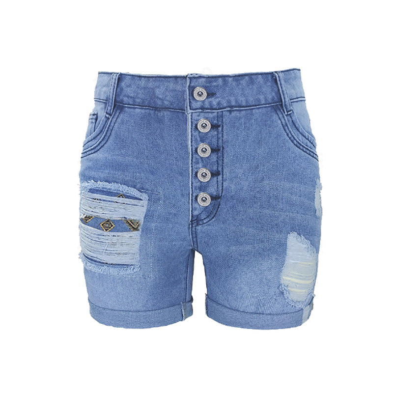 Ladies fashionable destroyed denim shorts Lune London