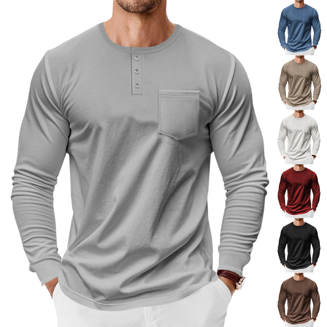 Men's long sleeve Henley shirt with practical chest pocket and trendy button details Lune London