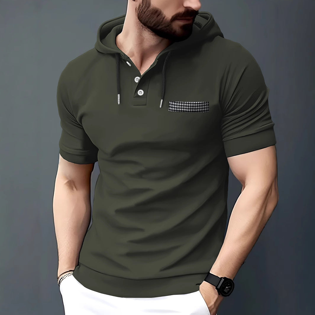 Elegant short-sleeve men's polo with hood and contrasting pocket Lune London