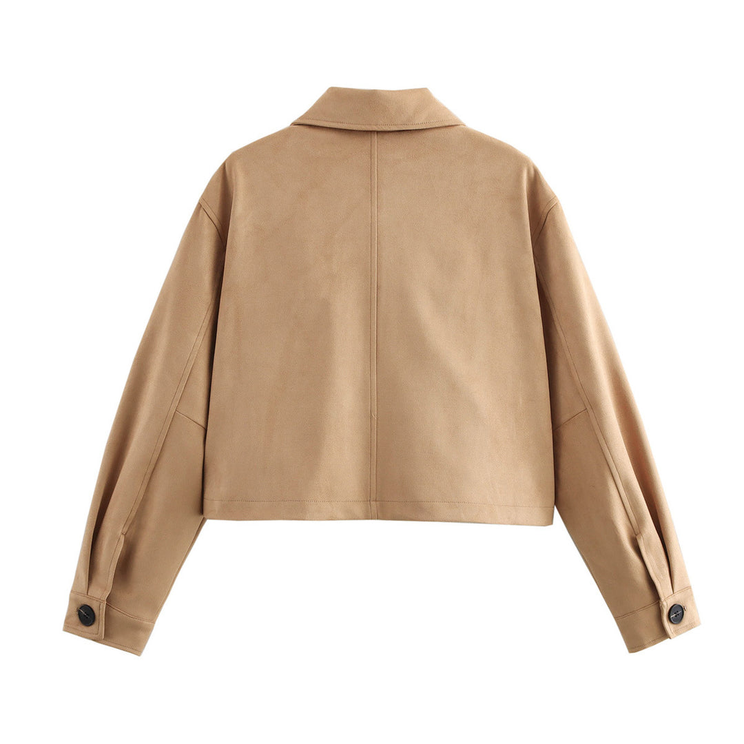 Casual cropped suede jacket for women with snap button closure Lune London