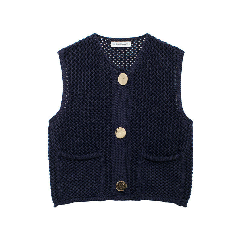 Lune London Women's Knit Vest with Buttons and Pockets