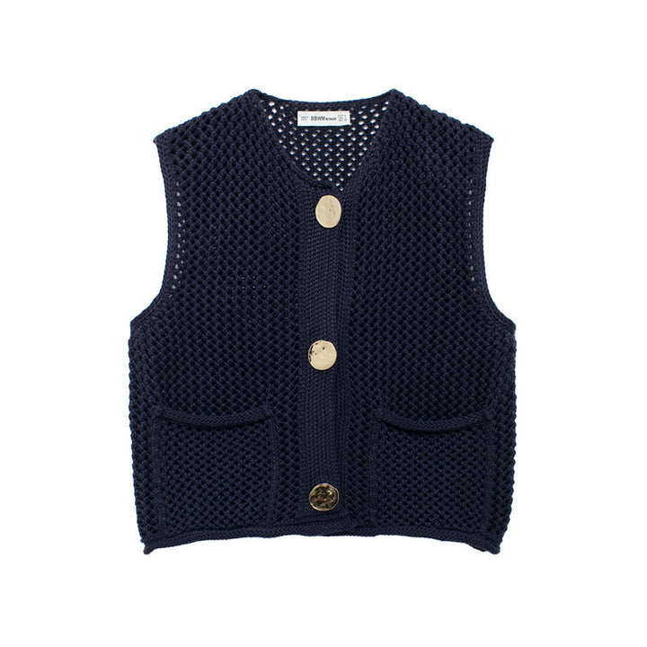 Lune London Women's Knit Vest with Buttons and Pockets