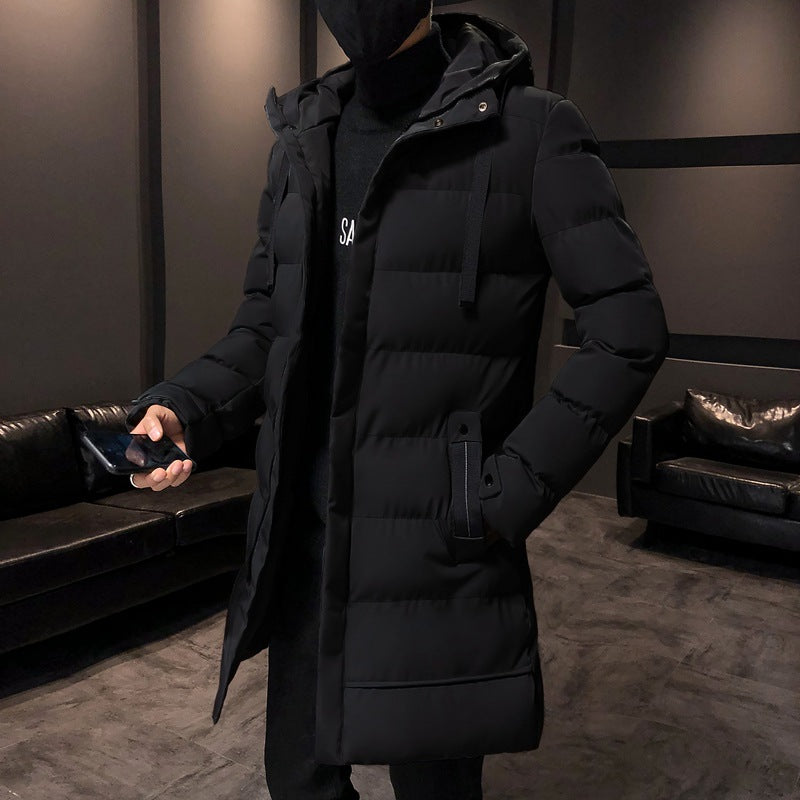 Long insulated bomber jacket for men with hood Lune London