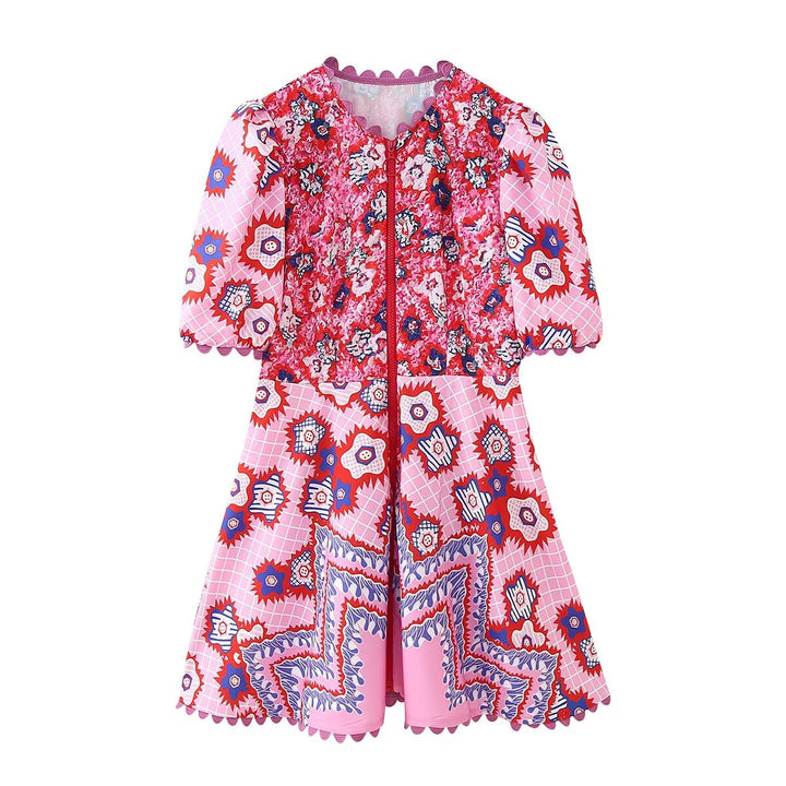 Maxi dress for women with a floral design and refined ruffle details Lune London