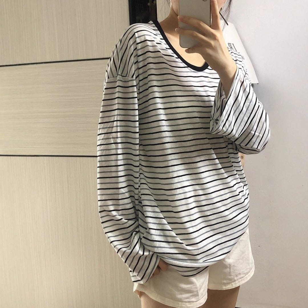 Women's striped oversized longsleeve shirt with wide sleeves Chic & Stil