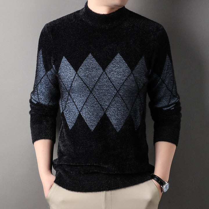 Elegant turtleneck sweater for men with a modern diamond pattern Lune London