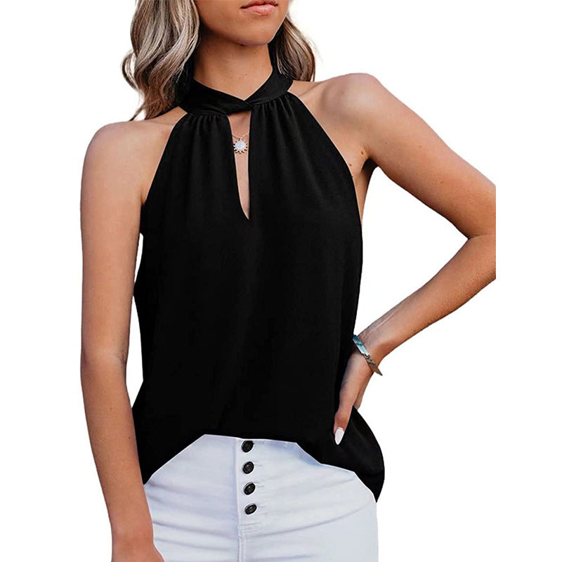 Women's Sleeveless Top with Stylish Slit Neckline and Fine Texture Lune London