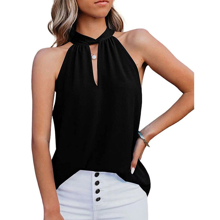 Women's Sleeveless Top with Stylish Slit Neckline and Fine Texture Lune London