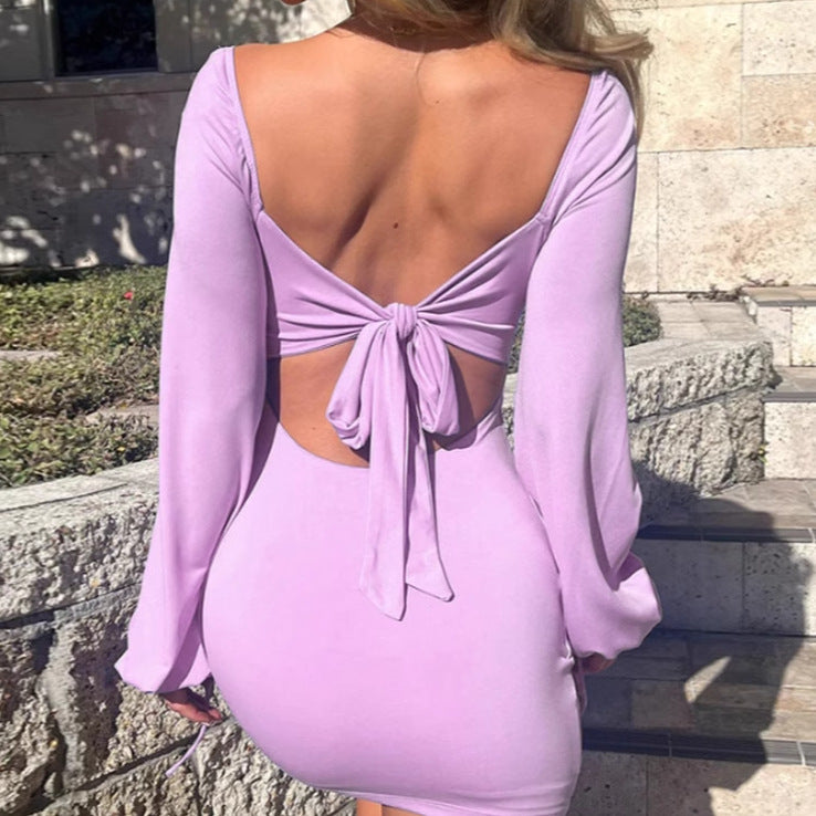 Mini dress for women with long balloon sleeves and a nice drape Lune London