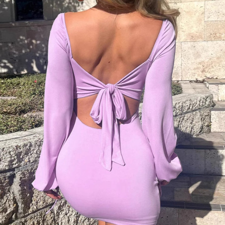 Mini dress for women with long balloon sleeves and a nice drape Lune London