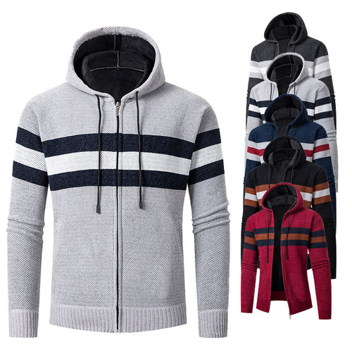 Casual knit jacket for men with hood and contrast stripes Lune London