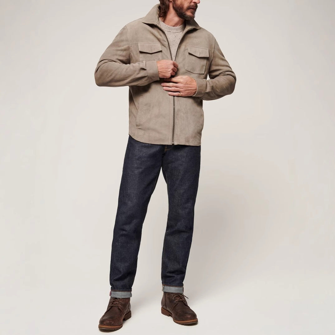 Elegant suede jacket for men with practical chest pockets Lune London