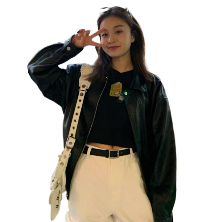 Women's leather jacket in oversized style with fashionable details Chic & Stil