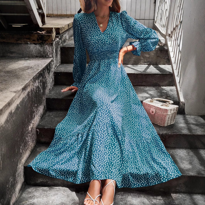Midi dress women's with floral dots and a flared skirt Lune London