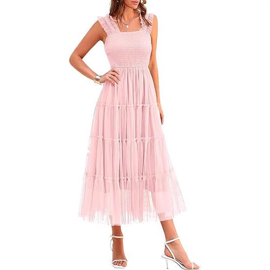 Maxi dress for women with voluminous tulle skirt and lace sleeves Lune London