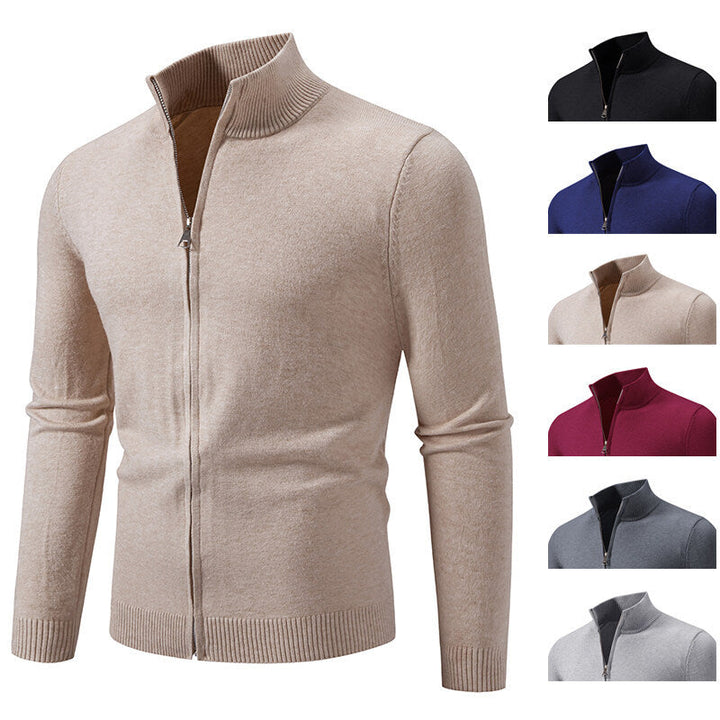 Men's Cardigan with Modern Stand-Up Collar and Functional Zipper Lune London