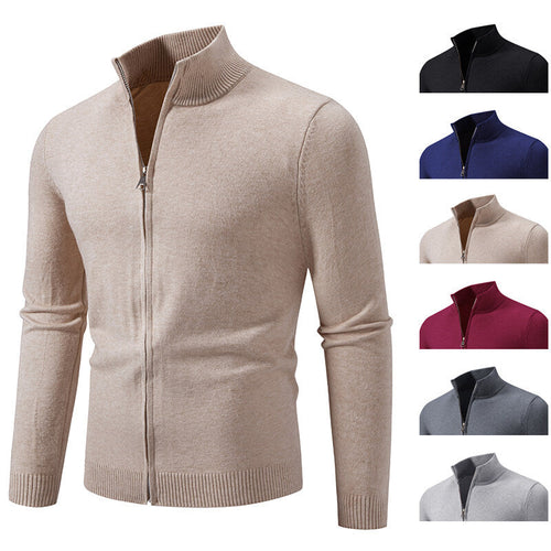 Men's Cardigan with Modern Stand-Up Collar and Functional Zipper Lune London