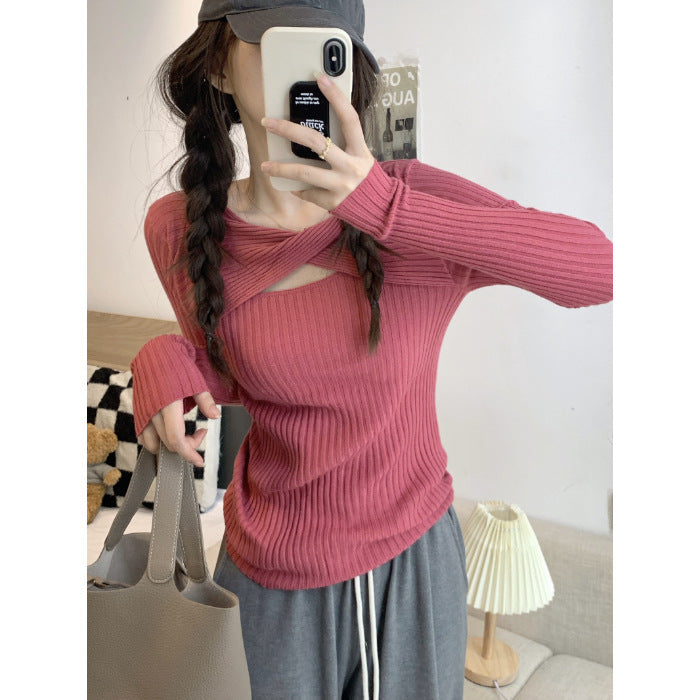 Women's long sleeve shirt with open shoulder area and rib knit pattern Lune London