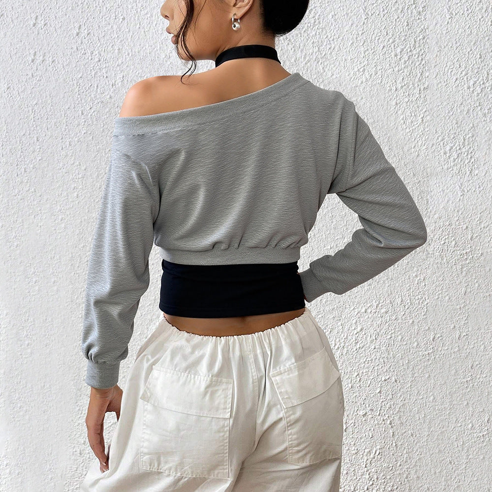 Chic & Stil women's short sweatshirt with open shoulder and elastic waist