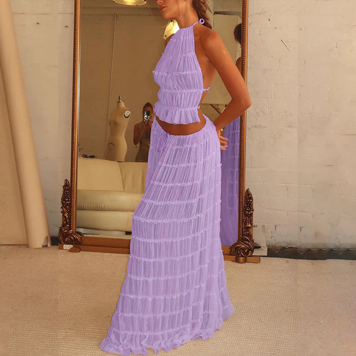 Maxi skirt and crop-top set for women with a playful ruffled design Lune London
