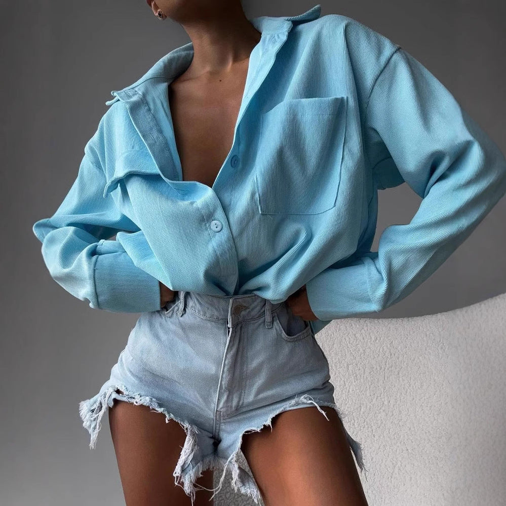 Casual shirt jacket for women in soft textured material Lune London
