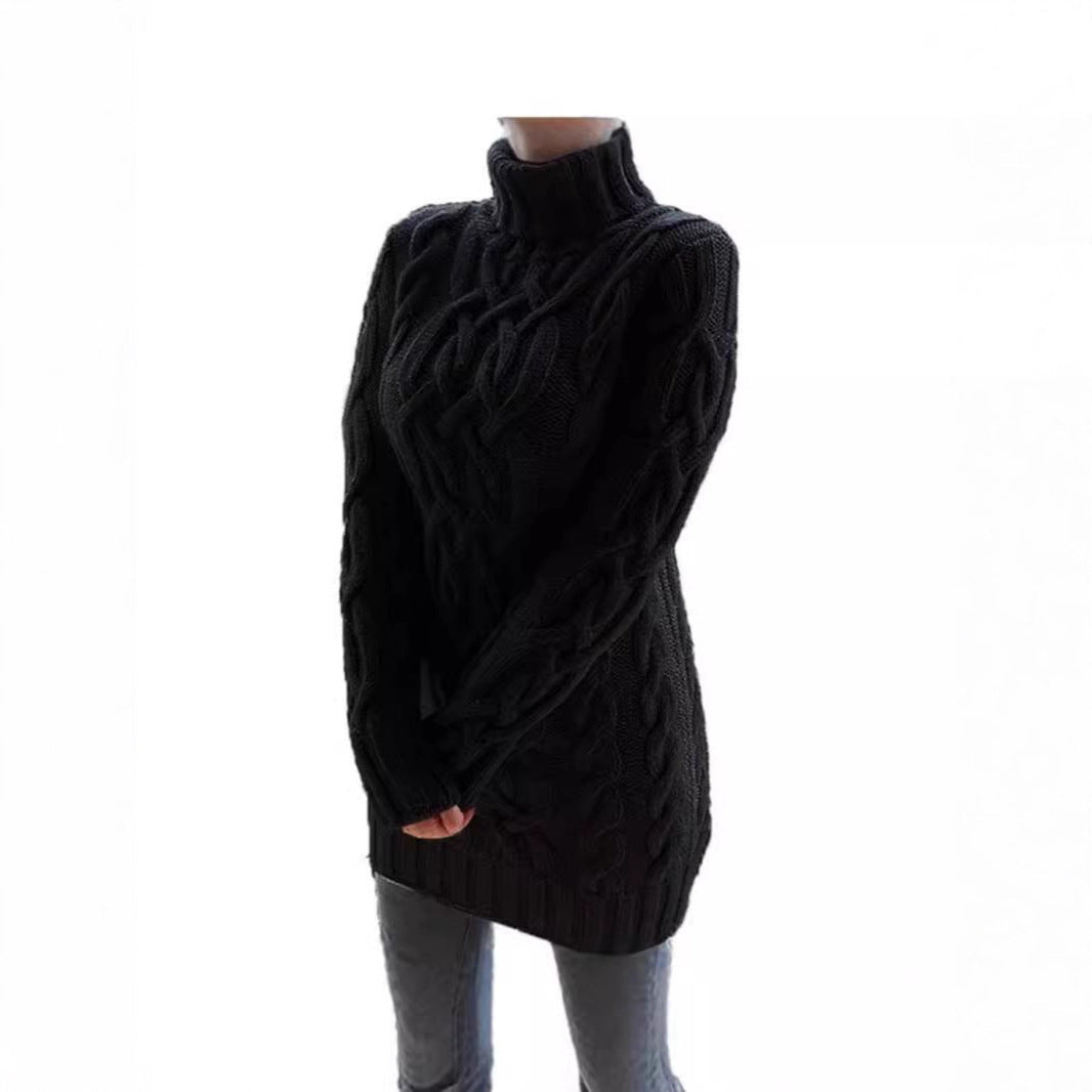 Chunky knit sweater for women with high collar and cable pattern Lune London