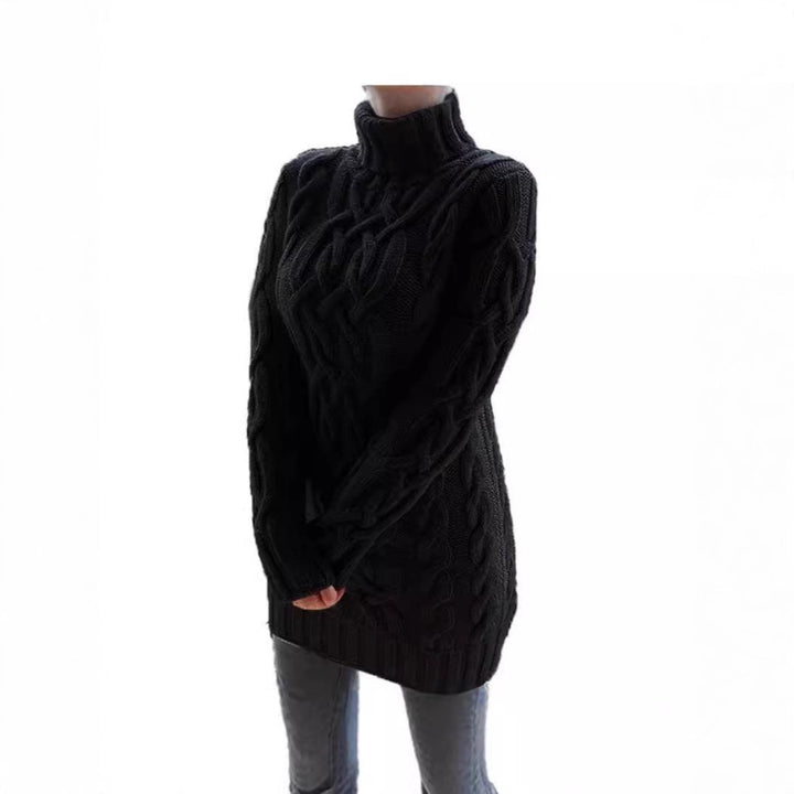 Chunky knit sweater for women with high collar and cable pattern Lune London
