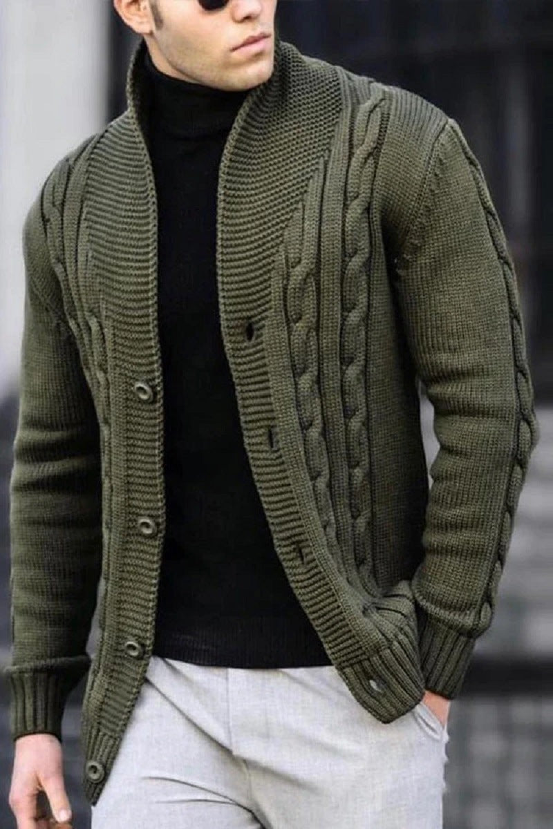 Lune London | Men's cardigan with robust cable pattern and durable button closure