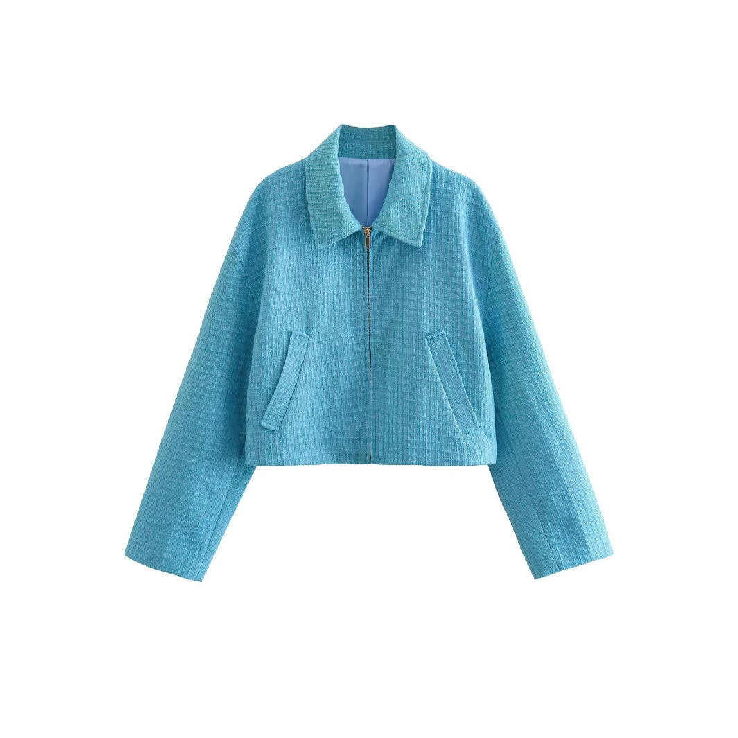 Cropped jacket for women with textured surface and vertical opening side pockets Lune London