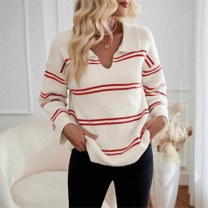 Casual women's sweater with polo collar and striped design Lune London