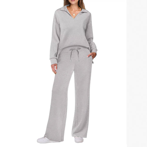 Lune London Wide Leg Casual Set for Women with V Neck