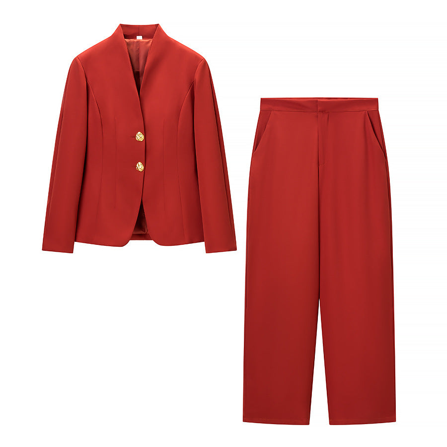 Ensemble Blazer et Pantalon Élegant pour Femmes avec Boutons en Or Chic & Stil