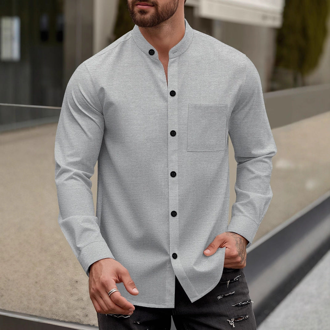 Long sleeve shirt for men with trendy stand-up collar and practical chest pocket Lune London