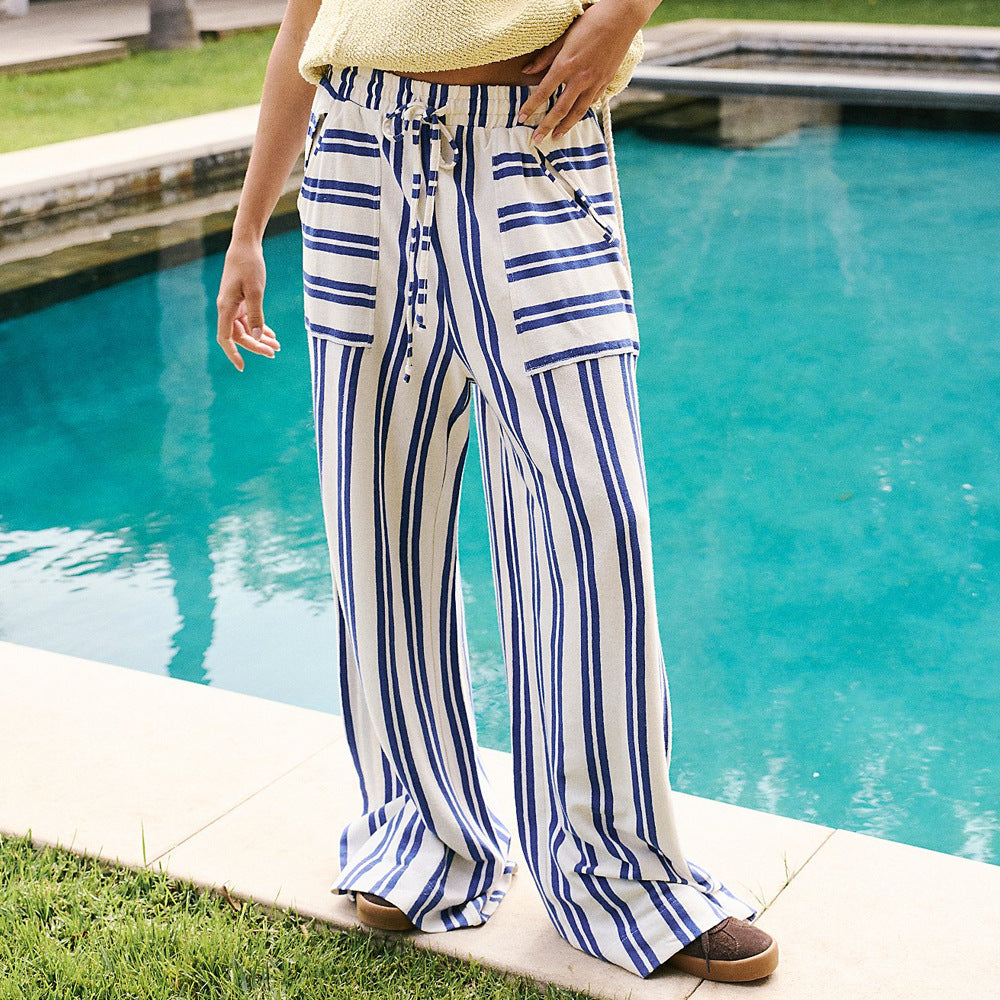 Lune London Women's Loose Beach Pants with Maritime Striped Pattern