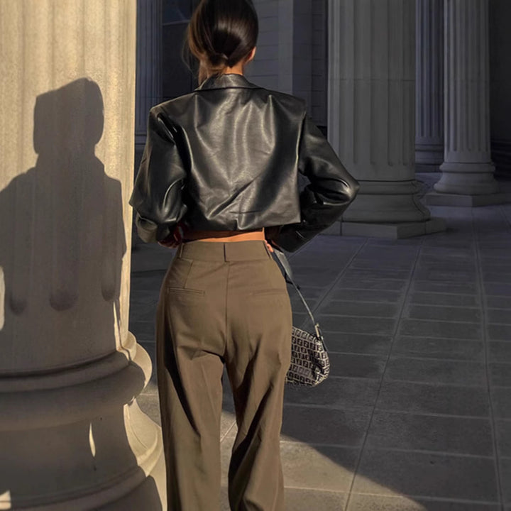 Cropped leather jacket for women with chest pockets Lune London