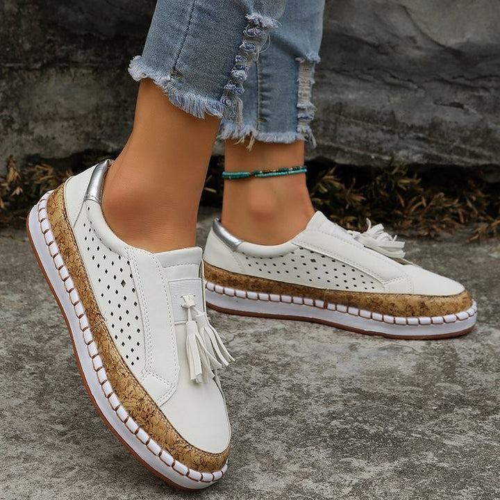 Comfortable Slip-On Sneakers for Women with Trendy Fringes and Cork Sole Lune London