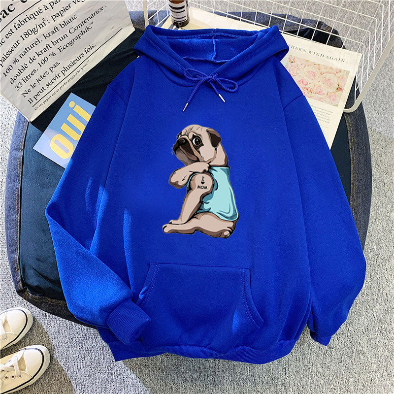 Women's hoodie with cute pug design Chic & Stil