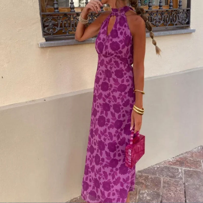 Robe maxi femme avec chiffon floral et col élégant Chic & Stil