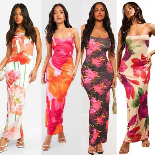 Maxi dress with floral print for women with spaghetti straps Lune London