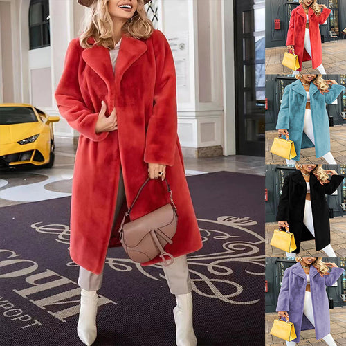Women Elegant long coat in soft fleece with lapels and side pockets Lune London